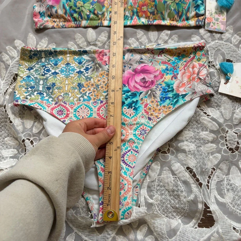 Johnny Was Pearce Bandeau Top & High Waist Bottom Bikini Set Multi L CSW9221-N